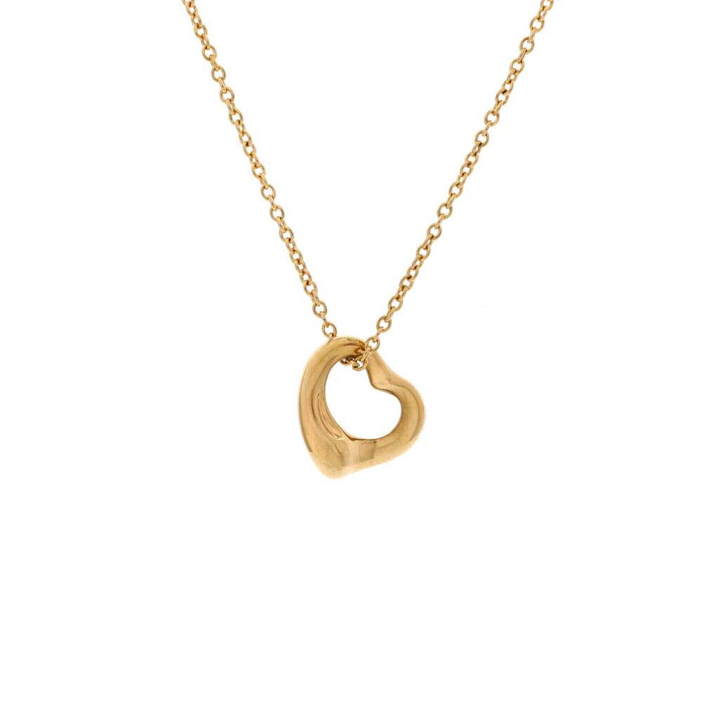Tiffany & Co. 11mm Elsa Peretti Open Heart Pendant Necklace 18K Yellow Gold